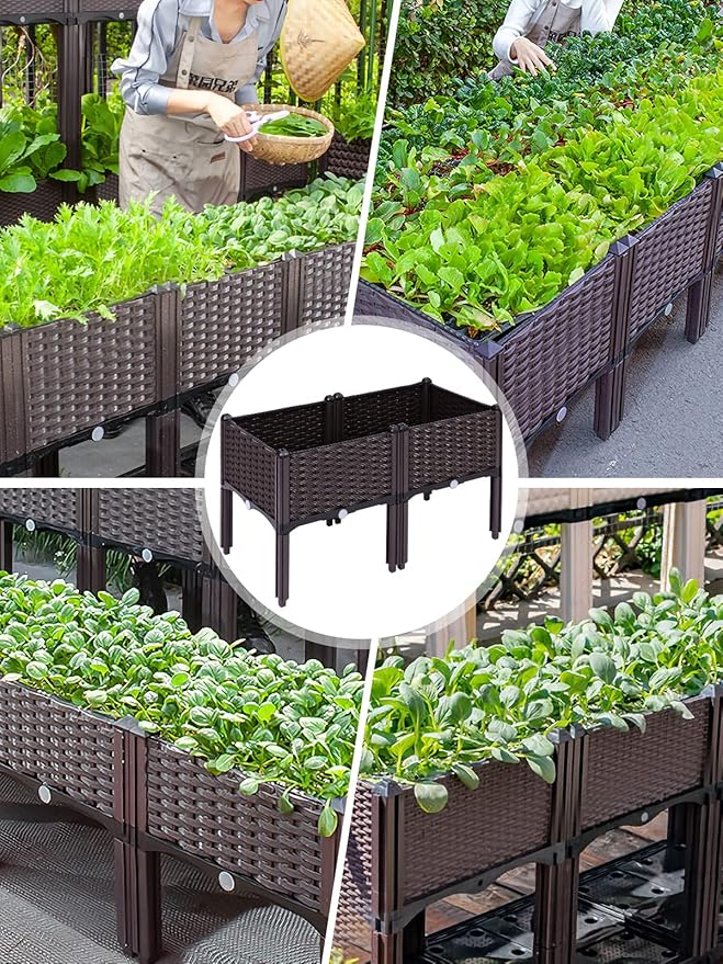 Kalolary 2 Sets Raised Garden Bed Elevated Garden Bed with Legs Patio Plant Boxes Vegetable Flowers Planting Raised Container for Indoor Outdoor Plant Fence Balcony Yard Gardening Supplies