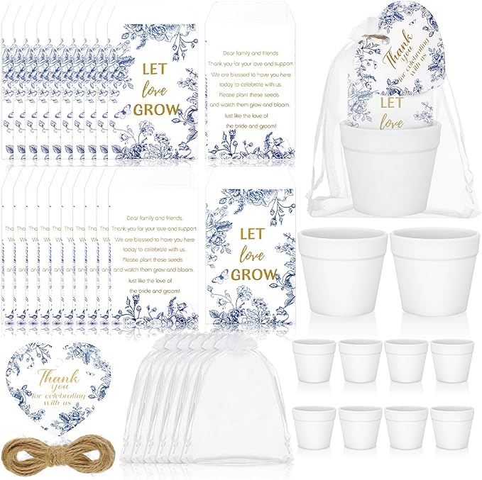 Ctosree 50 Sets Something Blue Bridal Shower Favors Let Love Grow Seed Packets Wedding Party Supplies Include Seed Packets Flowerpot Cards and Organza Bags Something Blue Bridal Shower Party Supplies