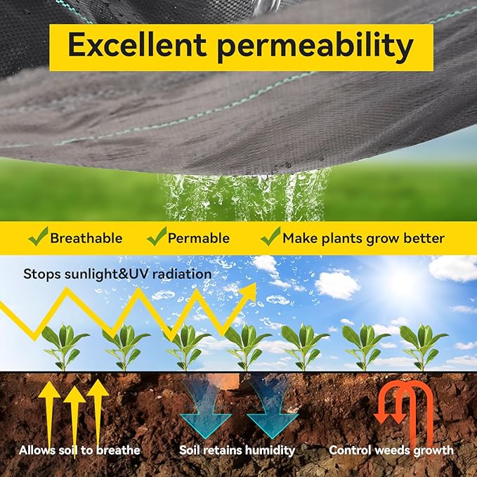 Weed Fabric Barrier Heavy Duty, 3FT x 100FT 3.2oz Garden Weed Blocker Fabric, Landscaping Fabric, Weed Control Fabric Ground Cover Gardening Mat