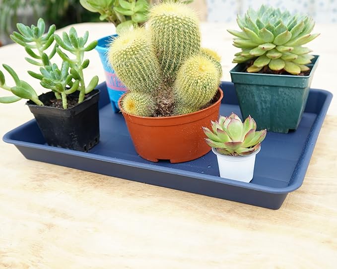 VUWEZ Rectangle Plant Tray, Plant Drip Tray, Plant Pot Saucers, Plant Germination Trays, Plant Saucers, 14.5'' x 11'' x 1.5'' (4 pack), Blue