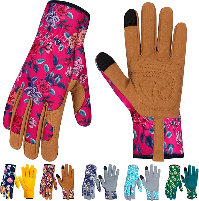 Leather Gardening Gloves for Women Thorn Proof Garden Gloves Touch Screen Working Gloves Gifts,M