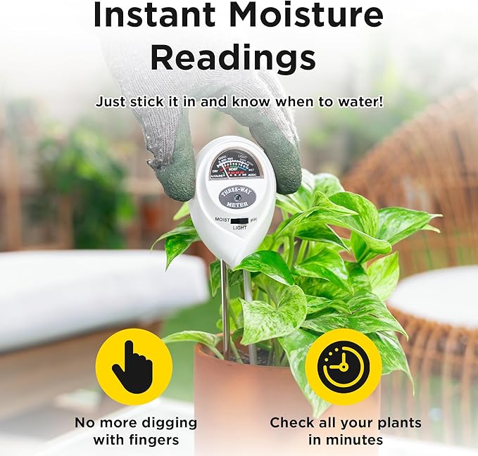 Classy Casita 3-in-1 Soil Moisture, Light, pH Meter - Hygrometer Tester for Indoor and Outdoor Plants - Monitor Levels for Garden, Farm, Lawn, houseplants, Potted Care - No Batteries Required - White