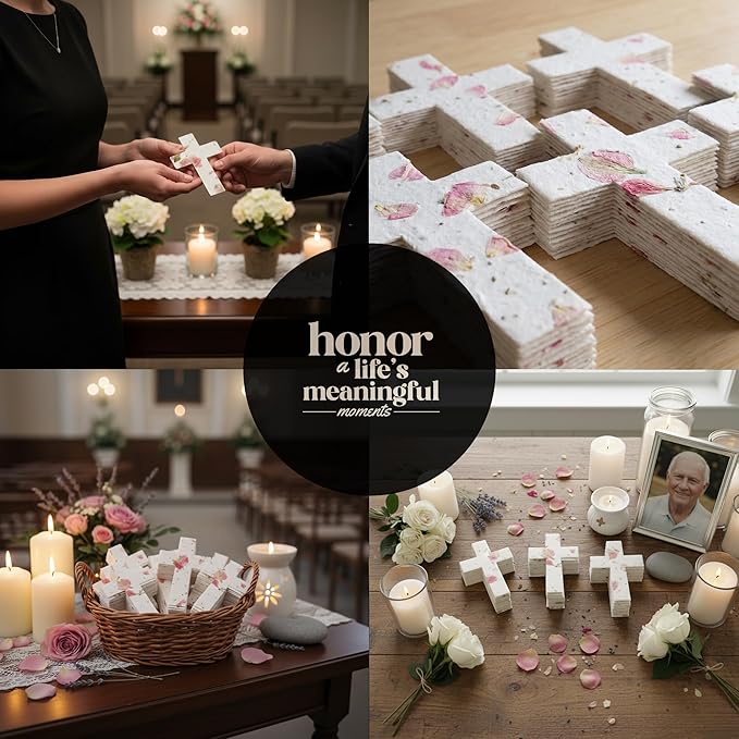 Plantable Wildflower Seed Paper - 24pcs Pink Cross-Shaped for Funeral Favors, Memorial Gifts, & Sympathy Gifts for Loss of Father and Mother