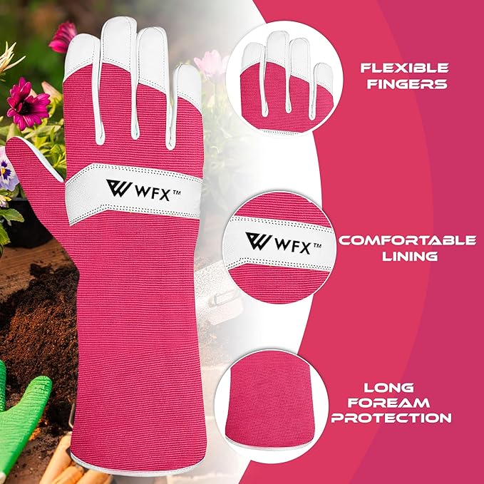 Long Gardening Gloves Leather Ladies Men Women Durable Goatskin Garden Gloves Forearm Thorn Proof Work