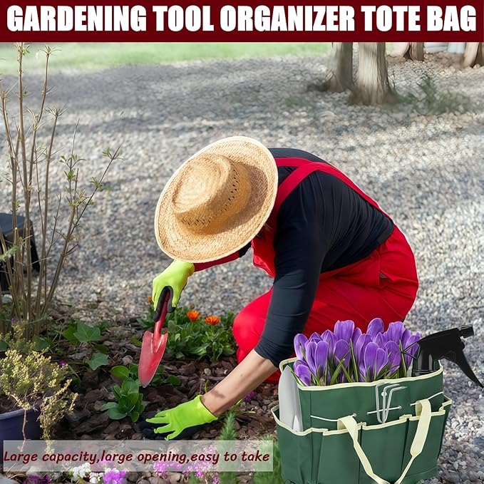 BLIRITEL Garden Tool Organizer,Waterproof Garden Tool Tote Bag with 8 Side Pockets,Outdoor Gardening Tool Storage Bag and Home Organizer for Gardener,Pottery,Electrician and Repairman