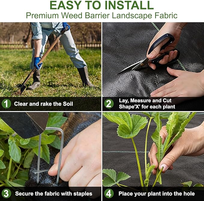 3FT x 50FT Weed Barrier Fabric Heavy Duty, 3.2oz Landscape Fabric with 20 U-Shaped Stakes of Garden Fabric Weed Barrier, Ground Cover for Gardening, Farming Landscaping Fabric