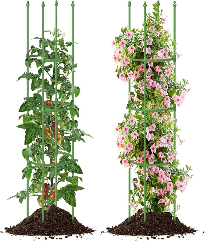 Giantex 2-Pack Tomato Cages, 57”Hx12” PE-Coated Metal Plant Cages & Supports w/Adjustable Height, 2-in-1 Round Trellis for Climbing Flower Vegetable Fruit, Potted Plant (12”Dia x 57”H (Pack of 2))