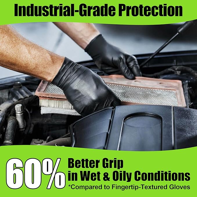 TREEGO 10 Mil Black Nitrile Gloves Bulk Case, 1000 Count Large — Heavy Duty Diamond Texture, Latex Free Disposable Gloves for Shop Teams, Mechanics, Industrial & Maintenance Workflows