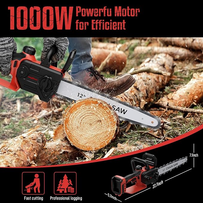 Mini Chainsaw for Milwaukee M18 Battery, 12 Inch Electric Chainsaw Cordless with Security Lock, Hand Held Chain Saw for Wood Cutting, Tree Saw Trimming and Branch Pruning (Battery Not Included)