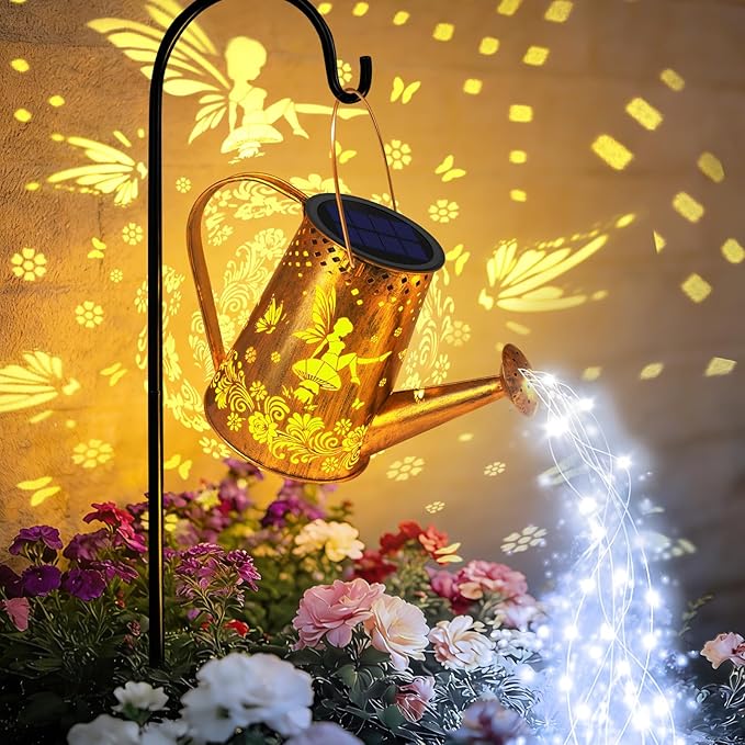 YJFWAL Solar Watering can with Lights, Gifts for Mothers Day Mom Grandma Women Birthday, Waterproof Gardening Gifts Watering Can with Cascading Lights Outdoor Decor for Garden Patio Yard Pathway