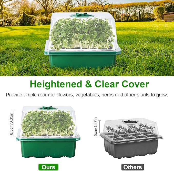 iMounTEK 5Packs Seed Starter Tray with Grow Light Humidity Dome Germination Kit with 5-Level Brightness 4 Timers for Indoor Greenhouse for Plants