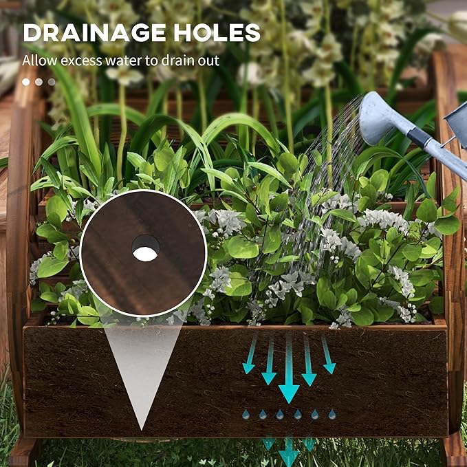 Outsunny 3-Tier Raised Garden Bed, Wooden Wagon Planter Boxes with Drainage Holes, for Vegetables Flowers Herbs, 25" x 24" x 23"
