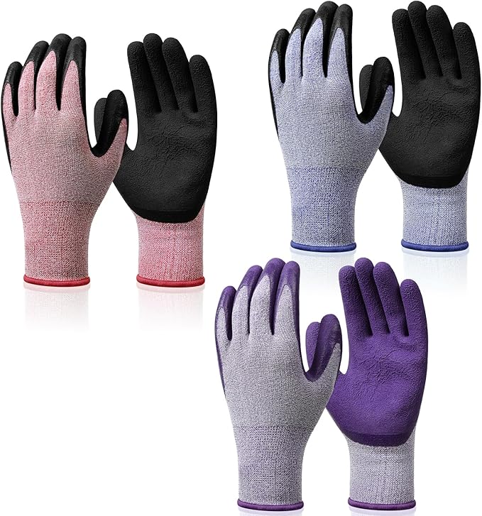 Ainiv 3 Pairs Kids Gardening Gloves Thorn Proof, Soft Rubber Coated Kids Work Gloves with Grippy Gardening Gift