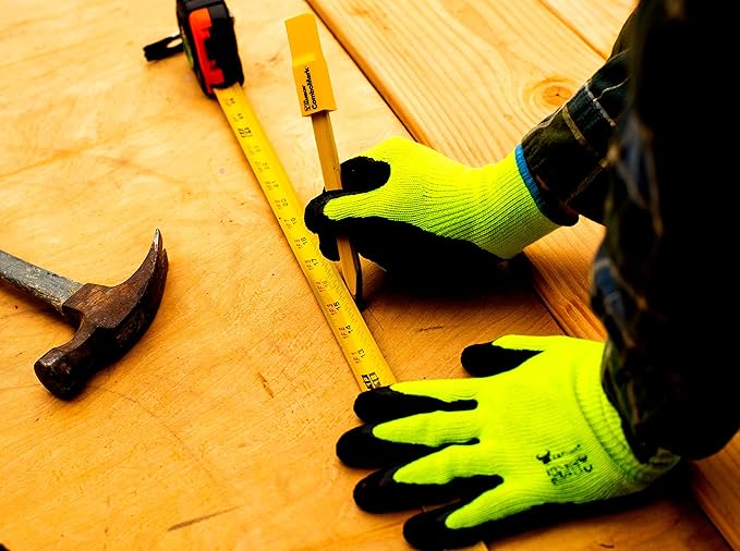 1516 6 Pairs Pack Premium High Visibility Low emissions Green Work and gardening Gloves for Men and Women.MicroFoam Textured Coated Palm and Fingers Gloves for Gardening Work, Size Large