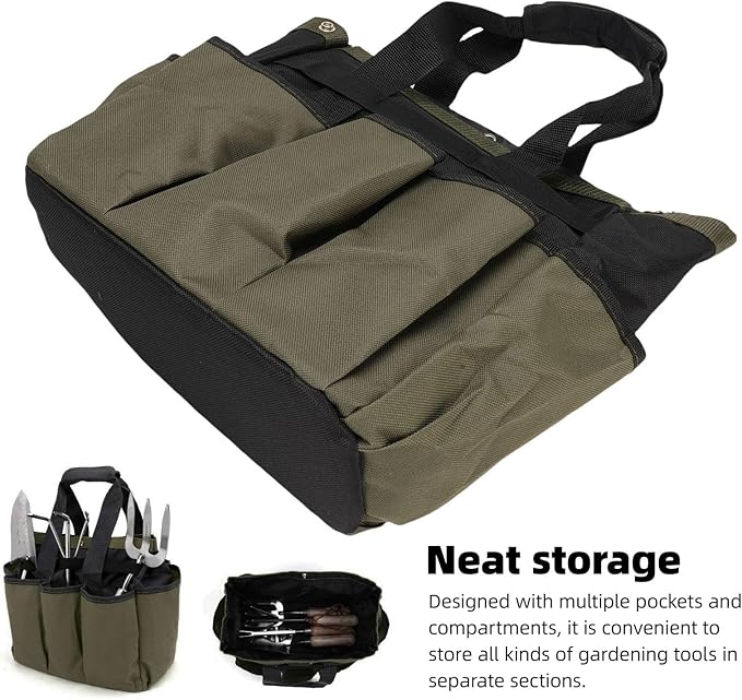 Zerodis Garden Tool Bag Organizer, 600D Oxford Fabric PE Board Bottom Multiple Compartments Portable Garden Tote Caddy Gardening Tool Kit Holder Small Tote Bag for Outdoor Home