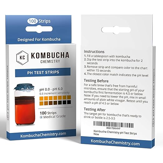 pH Test Strips for Kombucha Brewing 0-6 (0.5 Intervals) 100pc Kit