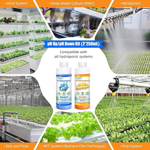 pH UP and Down for Hydroponic, Adjust The pH Balance of Reservoir Water and Nutrient Solutions in Hydroponics Growing System, pH Adjuster, pH Down Acid and pH UP Base 8.4oz