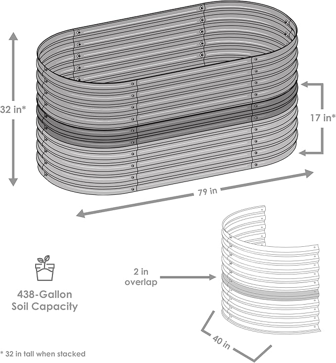 Sunnydaze 79-Inch Oval Raised Garden Bed - Stackable Steel Vegetable Flower Bed Planter Kit with Rubber Edge Trim - Green