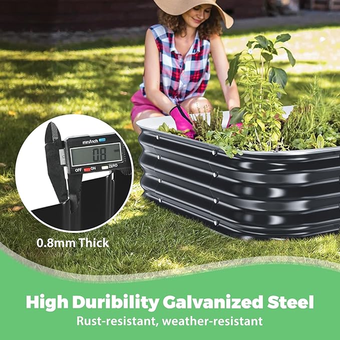 Galvanized Raised Garden Bed, 4x4x1ft Garden Planter Bed Outdoor, Heavy Duty Rustproof Steel Raised Bed Kit for Gardening Vegetables Fruits Flowers Grow Black