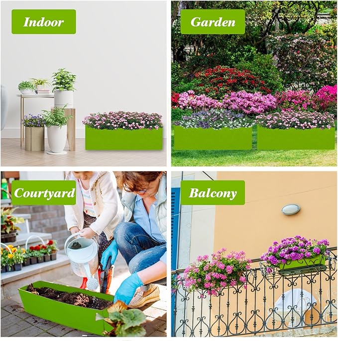 Square Grow Bags, Garden Fabric Planter Container with Handles Bed Flower Vegetables Pots 1MM Thickness Economic Colorful (Green,23.62x11.81x7.87 Rectang)
