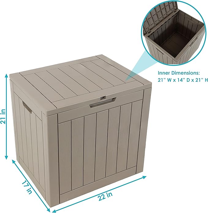 Sunnydaze Outdoor Deck Box - Lockable Package Delivery Box - Weather-Resistant Outdoor Storage Bin - 32-Gallon Faux Plank - Driftwood