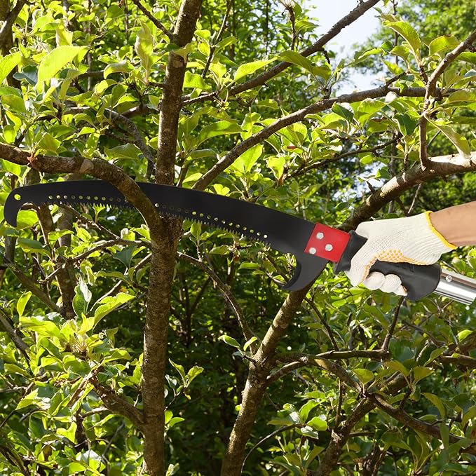 30FT Pole Pruning Saw, Manual Pole Saw Long Handle Pruner Set, Telescopic Tree Trimmers Garden Tools with Sharp Blade, Scissors, Carry Bag for Pruning Palms and Shrubs High Branches, Yellow