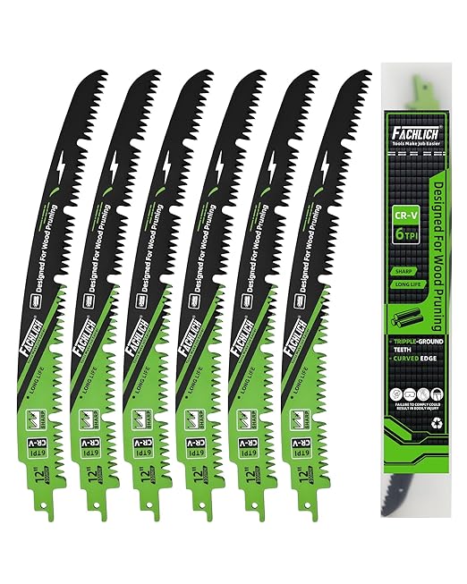 12-Inch Pruning Blades for Wood - Reciprocating Saw Blades Set, FACHLICH Arc Cutting Edge 6TPI Saw Blades for Tree Pruning, Wood Cutting(6 Pack)