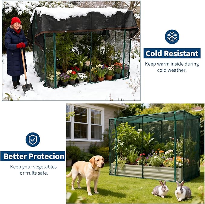 Galvanized Raised Garden Bed with Cover and Shade Cloth Kit, Open Base Design, Outdoor Metal Planter Box for Growing Vegetables Vegetables, 6 x 3 x 1 ft