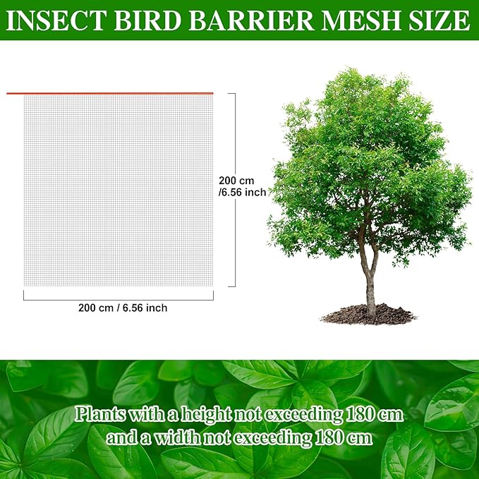 Large Fruit Orchard Netting, 6.56 x 6.56 FT Plant Netting with Zipper and Drawstring, Garden Netting to Protect Fruit from Anti Birds, Bugs, Cicadas, Insects