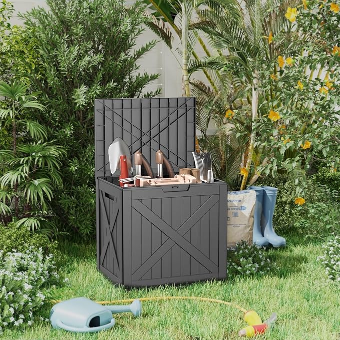 32 Gallon Resin Deck Box Outdoor Storage Box for Patio Furniture,Outdoor Cushions,Garden Tools and Pool Supplies,Waterproof,Lockable(Black,32Gal)