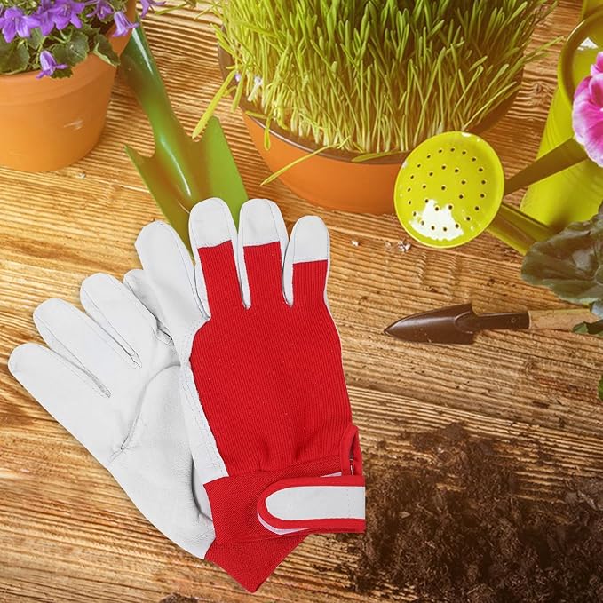BESPORTBLE Thorn Proof Gardening Gloves for Men and Women, Small Breathable Work Gloves with Puncture Resistance and Wear-resistant Red Leather Palm for Outdoor Lawn Care