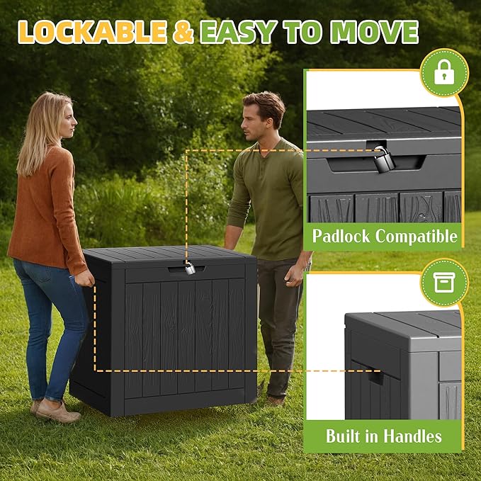 35 Gallon Resin Deck Box Outdoor Storage Box Waterproof for Patio Furniture,Outdoor Cushions,Garden Tools and Pool Supplies（Black）