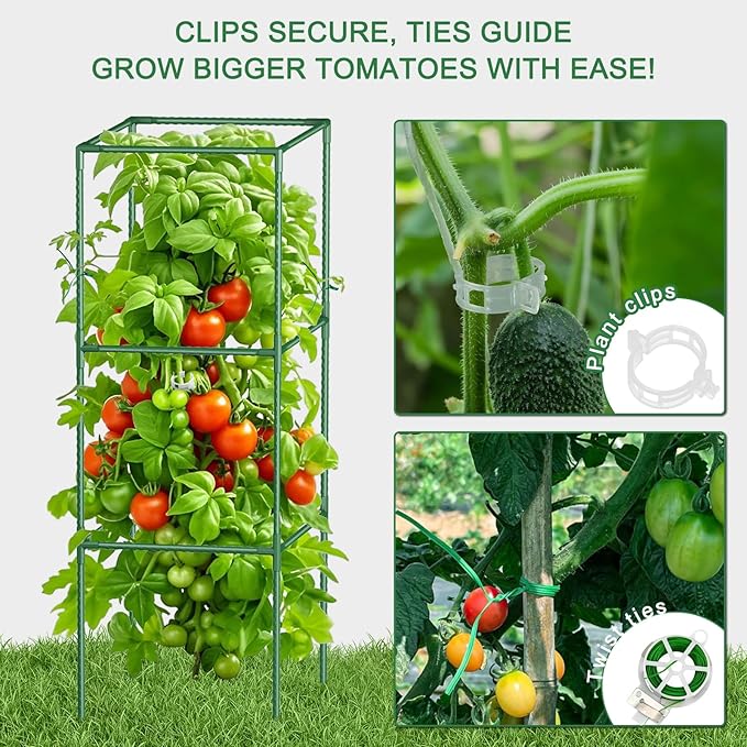 Square Tomato Cages for Garden: 3 Pack Heavy Duty Tomatoes Trellis - 48.5in Adjustable Height Tomato Plant Support cage for Flowers, Fruits, Vegetable