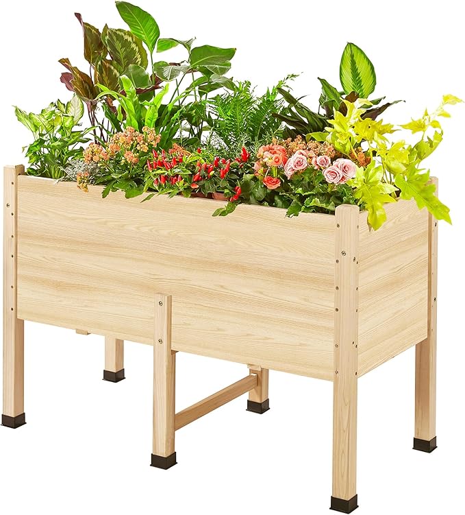 AMERLIFE 4x2 Ft Raised Garden Bed with Legs and Drainage Holes, 16 Inch Deep Elevated Wood Planter Box for Vegetables, Flowers, Herbs, Balcony, Patio, Backyard