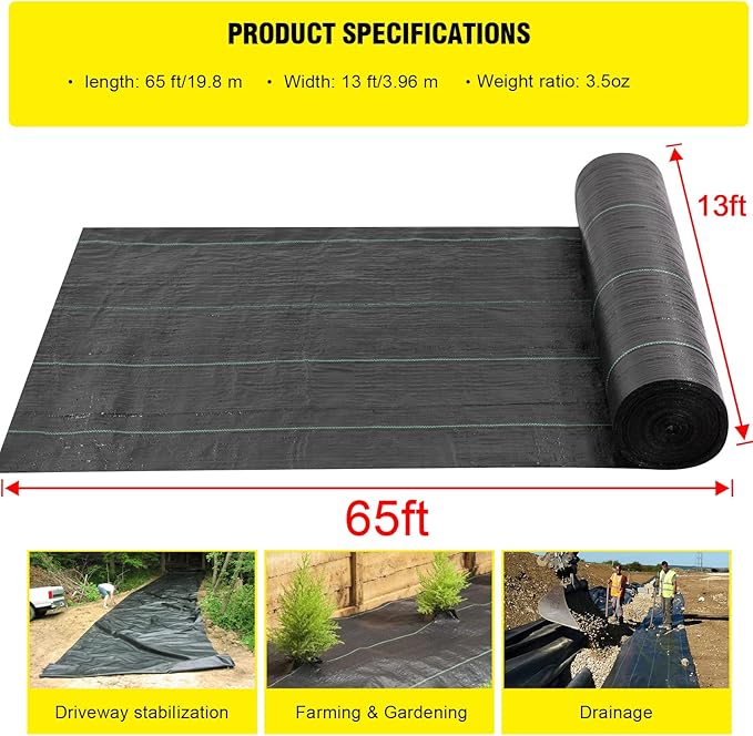 Commercial Driveway Fabric, 13x65 ft Heavy Duty 3.5OZ Landscape Fabric for Erosion Control, Weed Barrier