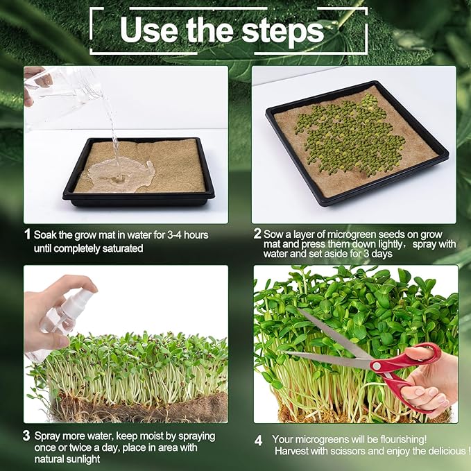 64PCS Microgreens Kit, 5" X 5" Hydroponic Sprouting Pads Microgreen Grow Mat Indoor Organic Production for Microgreen Starter Tray Wheatgrass Sprouts