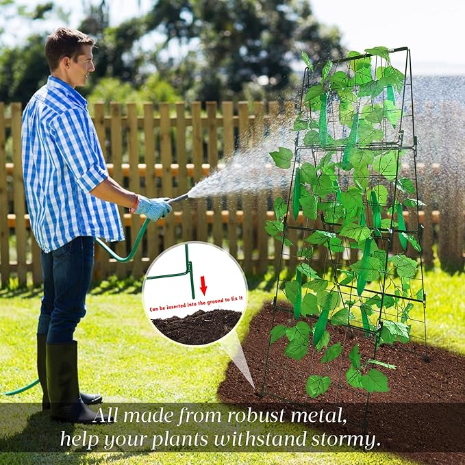 Thickened Cucumber Trellis for Raised Garden Bed,48"x16" Foldable Frame Metal Vegetable Trellis for Climbing Plants Outdoor Plant Support for Grape Tomato Peas, Fruit, Vine,Bean(Green) (2)