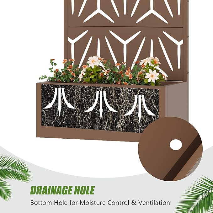 Casaphoria Metal Raised Garden Bed with Trellis, 59"x30"x12" Planter Box for Climbing Plants, Vegetables & Vines, Features Drainage Holes and Privacy Screen, Brown-Star