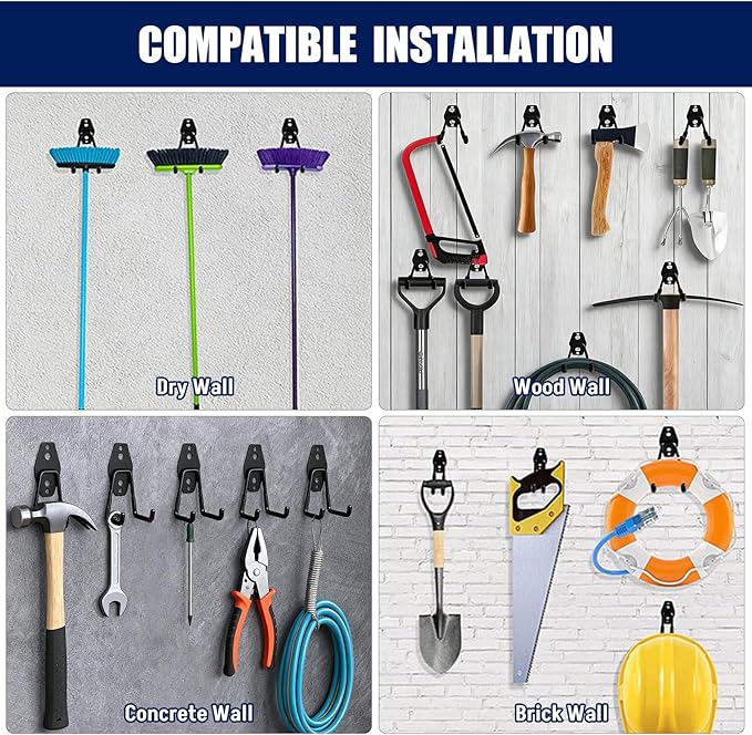 Garage Hooks Heavy Duty, 17 Pack Garage Storage Hooks with Coating Anti-Slip, Wall Mount Utility Large Garage Hooks for Hanging Garden Tools, Ladder,Broom,Hose
