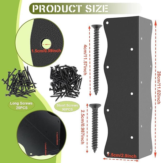 8-Pack Heavy-Duty Metal Corner Brackets for Raised Garden Beds (11"x3"x3") - L-Shaped Reinforced Connectors with Short/Long Screws, Fits 20"-24" Bed Edges & Wooden Shelves/Cabinets
