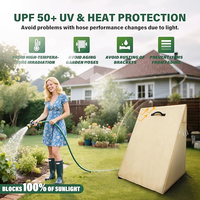Veranda Patio Free Standing Portable Garden Hose Reel Cover,Waterproof, Dustproof and Sun-Proof Protect Your Hose Reel and prolong its Life(26"W x25"D x 35"H)