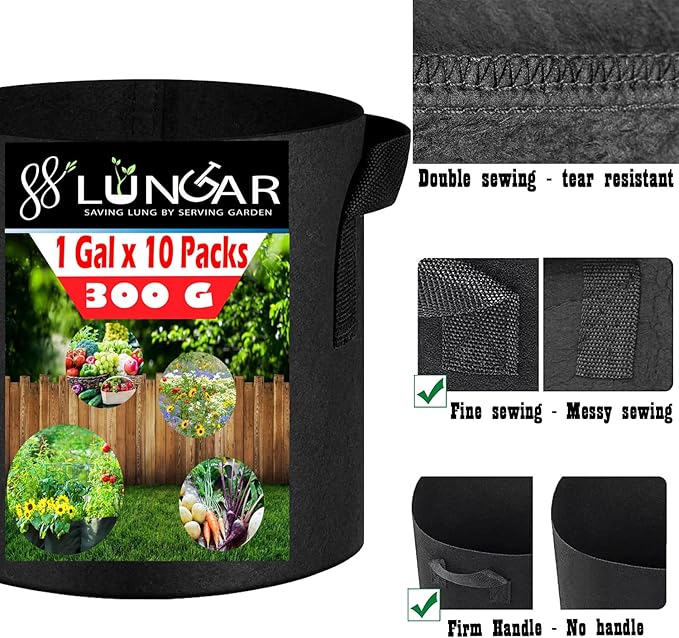 Plant Grow Bags 10 Gallon 5 Packs Planter Pot, Thickest Aeration 300G Non-Woven Fabric, Reinforced Handles for Weatherproof Nursery Pot, Enhanced Double Seam