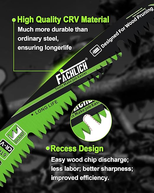 7-Inch Pruning Blades for Wood - Reciprocating Saw Blades Set, FACHLICH Arc Cutting Edge 6TPI Saw Blades for Tree Pruning, Wood Cutting(10 Pack)