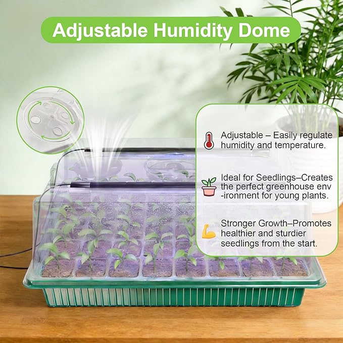Seed Starter Tray with Grow Light, 2 Pack 80 Cells Seed Starter Kit, Complete System with Humidity Dome, Full Spectrum LED, Dimmable Timer for Indoor Gardening & Seedlings