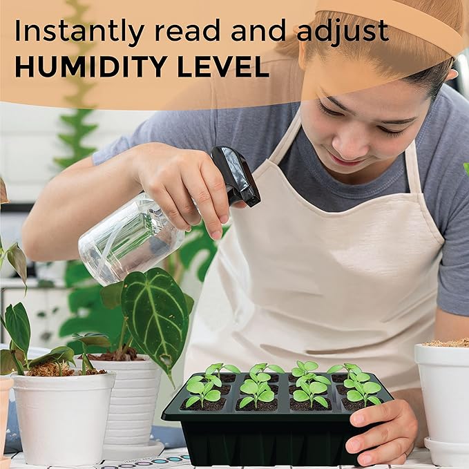 Seed Starter Tray, 10 Pack 12 Cell Seed Starter Kit with Humidity Dome, Reusable Plant Trays for Seedlings, Germination Kit with Humidity Strip for Plant Growing, Starter Pots for Planting