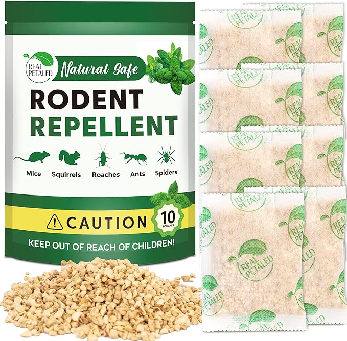 Natural Rodent Repellent Pouches - Peppermint Oil Mouse and Rat Repellent - Indoor and Outdoor Protection for Home, Basement, Garage, Attic, and Storage - 10 Pouches (Pack of 1)