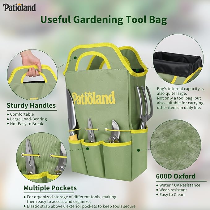 10-Piece Garden Tool Set – Green&&Orange Gardening Hand Tools with Non-Slip Handles, Heavy Duty Rust-Proof Aluminum Tools, Organizer Tote Bag, Ideal Gardening Gifts for Women & Grandma