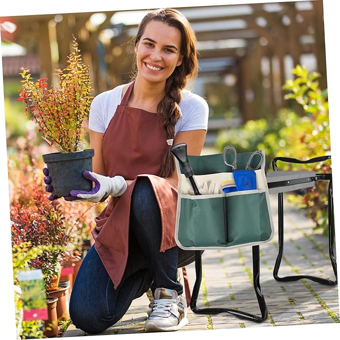 Garden Tool Bag for Kneeler Seat with Multiple Pockets Large 12.6X12.2 Inch Durable 600D Organizer Pouch for Garden Weeding Tools and Hand Hoes