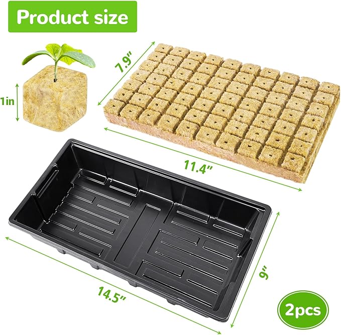 1" Rockwool Cubes for Hydroponics - 2 Sheets Garden Stonewool Grow Cubes Ideal for Clone Plant, Starting Seed, Cuttings Propagation, Total 140 Rapid Rooter Plugs and 2 Seedling Starter Trays