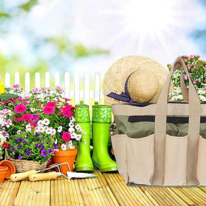 Alipis Garden Tool Container and Portable Oxford Cloth Garden Tote Bag with Multi-pocket Storage for Outdoor Gardening Tools Organizer